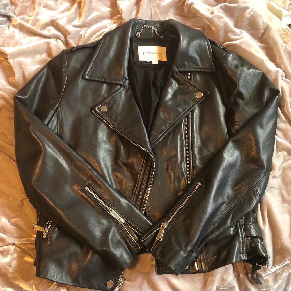BCBG Genuine Leather Moto Biker Jacket Size M